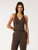 Tyla Cropped Vest Chocolate Co-ord Forever New