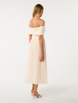 Capri Bardot Pleat Hem Midi Dress Forever New