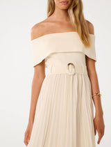 Capri Bardot Pleat Hem Midi Dress Forever New