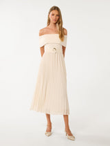Capri Bardot Pleat Hem Midi Dress Cream Forever New