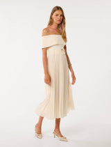 Capri Bardot Pleat Hem Midi Dress Forever New