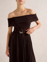 Capri Bardot Pleat Hem Midi Dress Forever New