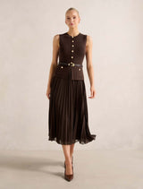Daphne Waistcoat Knit Midi Dress Chocolate Forever New