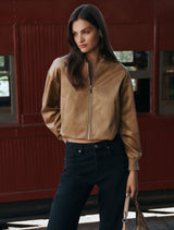 Hazel Vegan Suede Bomber Jacket Forever New