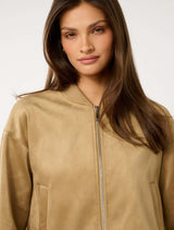 Hazel Vegan Suede Bomber Jacket Forever New