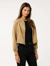 Hazel Vegan Suede Bomber Jacket Forever New