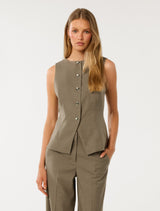 Toni High Neck Waistcoat Burnt Sage Suit Forever New