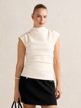 Leenah Grown On Neck Crepe Top Cream Forever New