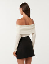 Kyla Long Sleeve Wool Blend Bardot Top Forever New