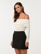 Kyla Long Sleeve Wool Blend Bardot Top Forever New