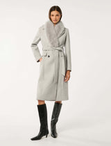 Chelsea Double Breasted Fur Collar Coat Light Grey Marle Forever New
