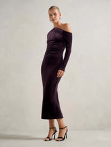 Angelina Asym Velvet Bodycon Dress Grape Punch Forever New