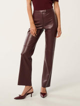 Bailee Vegan Leather Slim Pants Burgundy Forever New