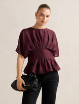Olive Pleated Top Elderberry Forever New