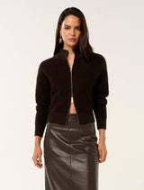 Dakota Yarn Mixed Knit Cardigan Chocolate Forever New