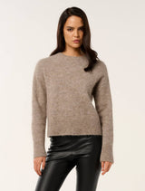 Ari Fluffy Crew Neck Sweater Soft Mocha Forever New