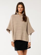 Nina Zip Up Poncho 0 Camel Forever New