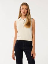 Ashlyn Button Collar Tabard Sweater Cream Forever New