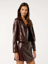 Aurelia Croc Faux Leather Jacket Forever New
