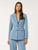 Clarette Nipped Waist Blazer Blue Storm Suit Forever New