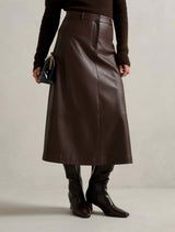Jaelyn Vegan Leather Maxi Skirt Dark Chocolate Forever New