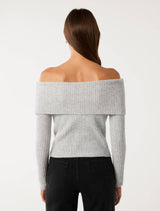 Ashley Ribbed Knit Bardot Sweater Forever New
