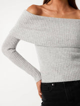 Ashley Ribbed Knit Bardot Sweater Forever New