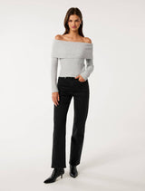 Ashley Ribbed Knit Bardot Sweater Forever New