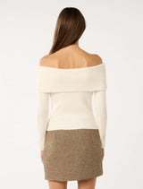 Ashley Ribbed Knit Bardot Sweater Forever New