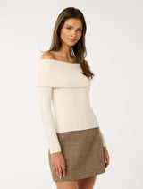 Ashley Ribbed Knit Bardot Sweater Forever New