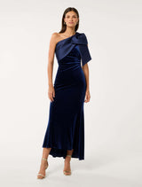 Delta Velvet Bow Maxi Dress Navy Forever New