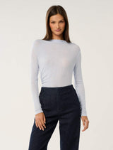 RaeLynn Ruched Wool Blend Top Soft Blue Marle Forever New