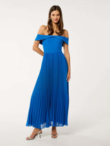 Louise Off Shoulder Pleat Midi Dress Cobalt Blue Forever New
