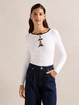 Bree Bow Front Long Sleeve Top Porcelain Black Forever New