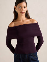 Billie Fold Over Knitted Bardot Sweater Forever New