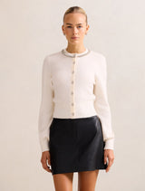 Elina Embellished Crew Neck Cardigan Cream Forever New