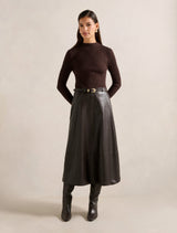 Brooklyn PU A Line Midi Dress Shadow Brown Forever New