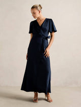 Chelsea Flutter Sleeve Satin Maxi Dress Navy Forever New
