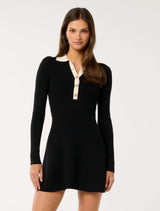 Phoebe Long Sleeve Trim Mini Dress Mono Tipped Forever New