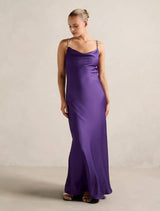 Presley Diamante Strap Satin Maxi Dress Royal Purple Forever New