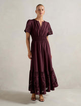 Eleanor Cutwork Midi Dress Wine Forever New