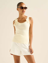 Pia Applique Scoop Neck Tank Top Lemon Drop Forever New