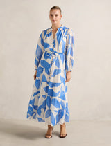 Adeline Tiered Midi Dress Blue Liston Forever New