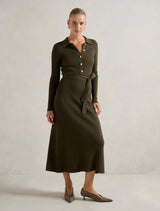 Kelani Belted Knit Midi Dress Olive Forever New