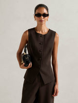 Orla Petite High Neck Waistcoat Chocolate Co-ord Forever New