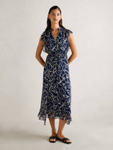 Maxwell Flutter Sleeve Midi Dress Navy Myra Floral Forever New