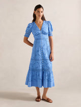 Eloise Broderie Midi Dress Blue Lake Forever New