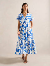 Jada Flutter Sleeve Midi Dress Blue Monroe Floral Forever New