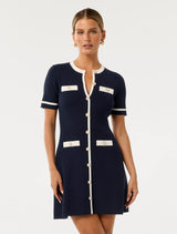 Kerry Petite Contrast Knit Mini Dress Navy Cream Forever New