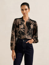 Adaline Petite Printed Blouse Tan Hensley Floral Forever New